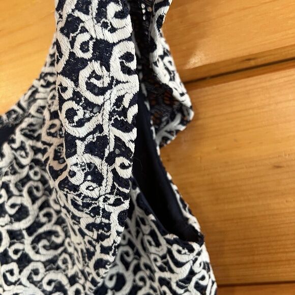 Bebop Lace One-Shoulder Blue & White Lined  Ruffle Mini Dress L - Picture 4 of 6